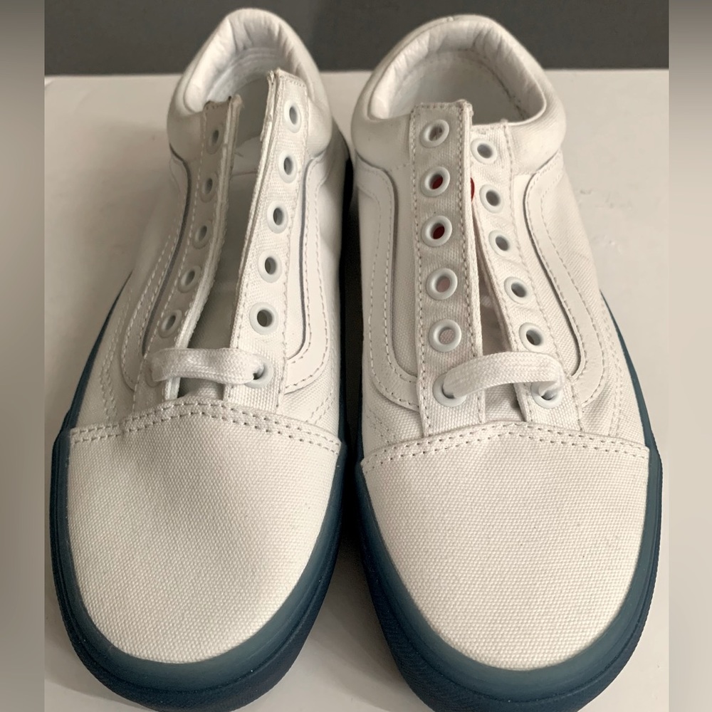 Vans White with Blue Soles. New.